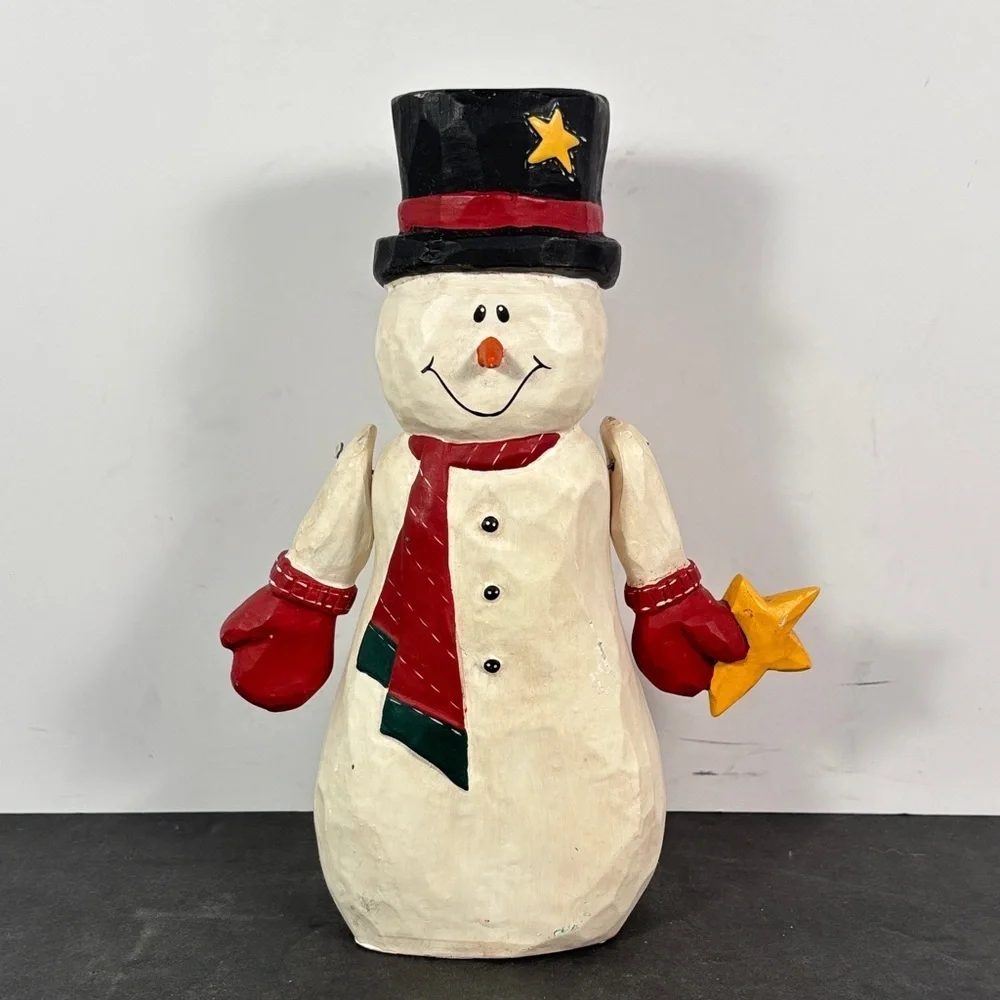 Carved Style Snowman Folk Art Christmas Figure 8.5 in